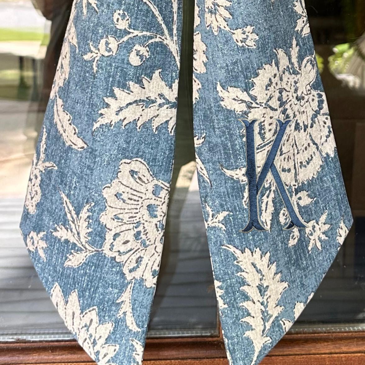 Denim & Cream Floral Sash