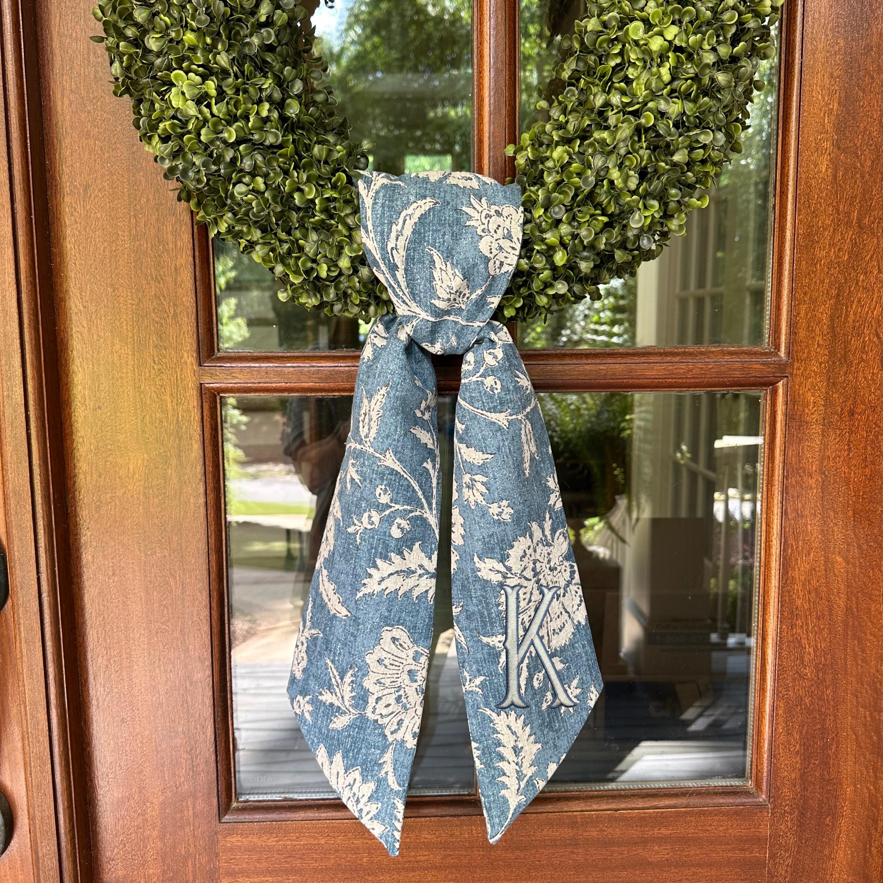 Denim & Cream Floral Sash