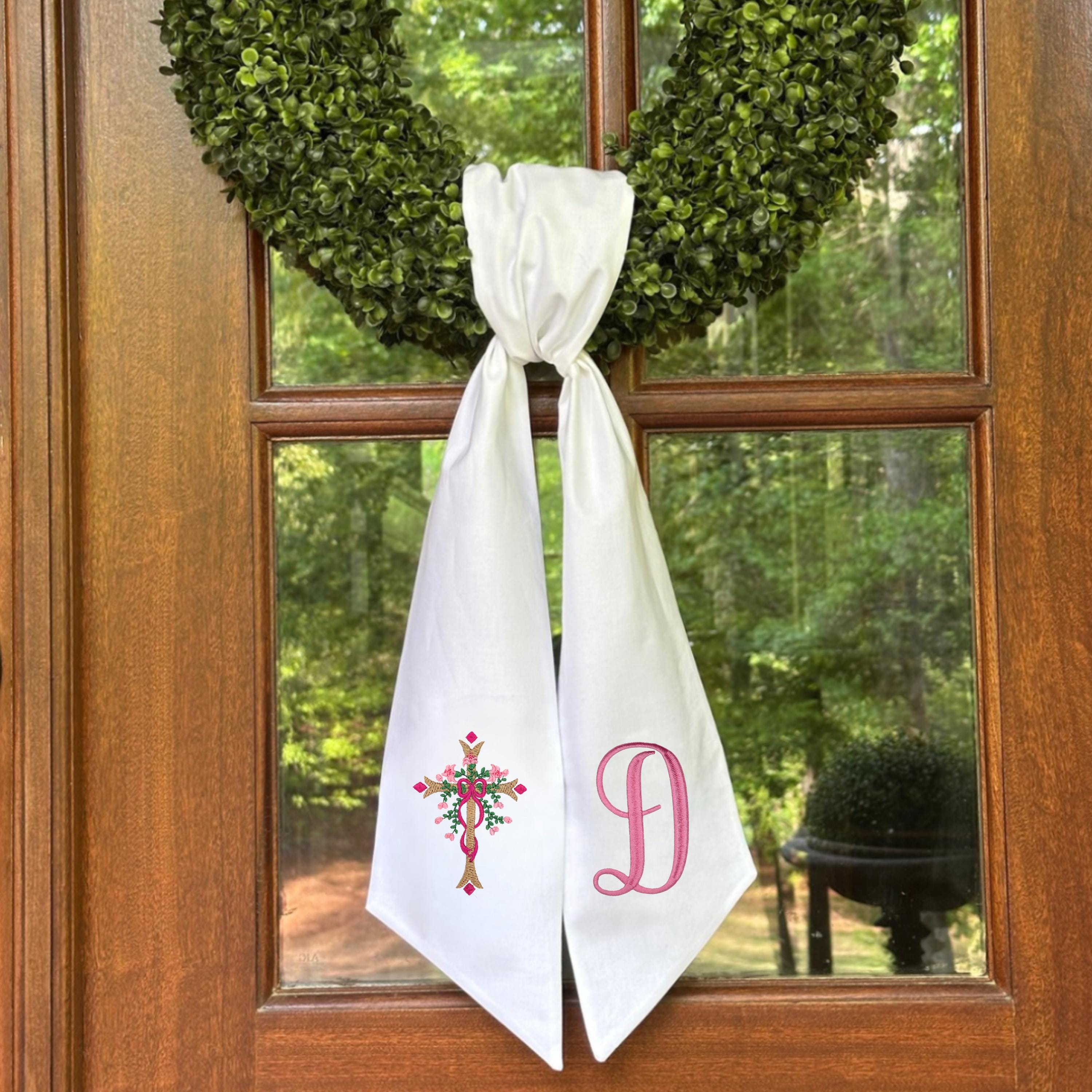 Personalized Easter Embroidered Wreath Sash for Front Door | Cross | Religious Sash| Monogram Door Decor | Handmade Wreath Sash