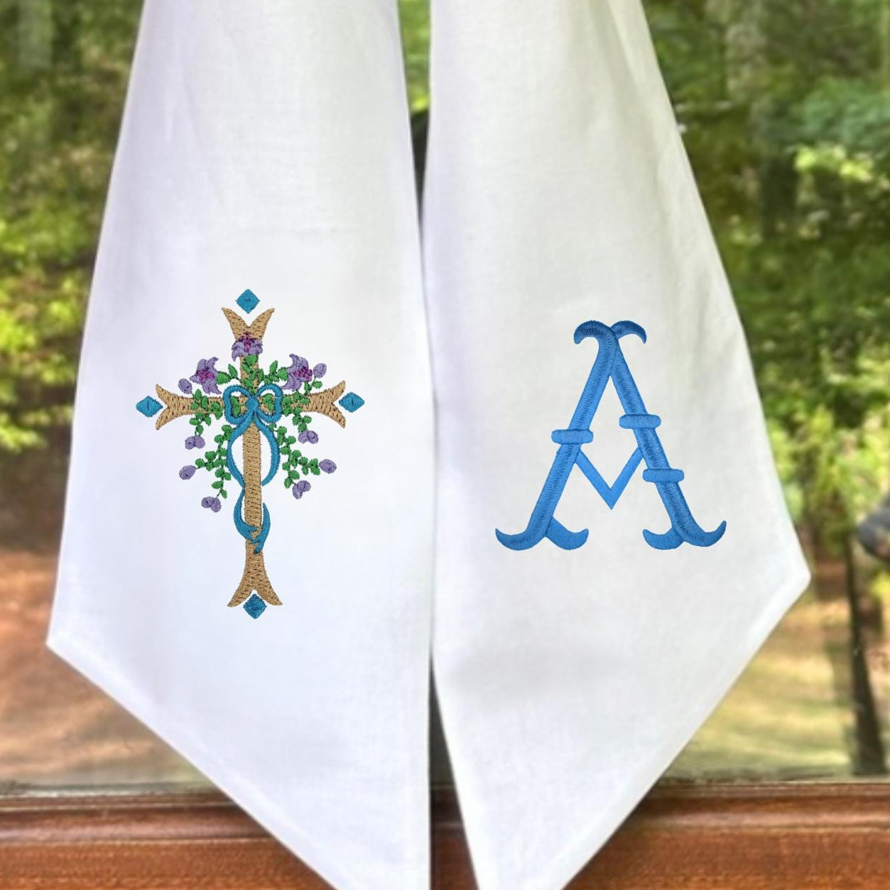 Personalized Easter Embroidered Wreath Sash for Front Door | Cross | Religious Sash| Monogram Door Decor | Handmade Wreath Sash