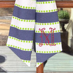 Striped Floral Wreath Sash, Embroidered Monogram, Front Door Decor, Custom Monogram, Preppy Wreath Sash, Navy, White and Green