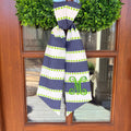 Striped Floral Wreath Sash, Embroidered Monogram, Front Door Decor, Custom Monogram, Preppy Wreath Sash, Navy, White and Green
